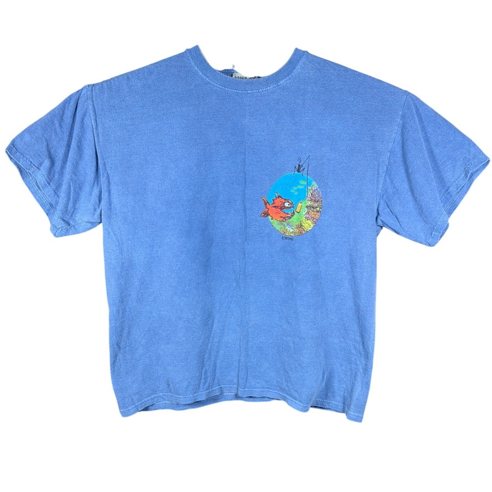 Pirana Joe Roatan Tequila Fish Graphic T-Shirt Mens Large Blue Pigment Dye L